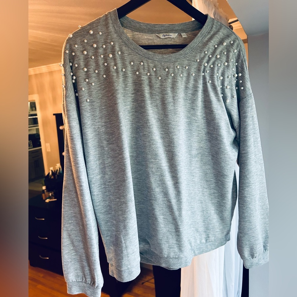 Reitmans Light Gray Top with Pearl Details